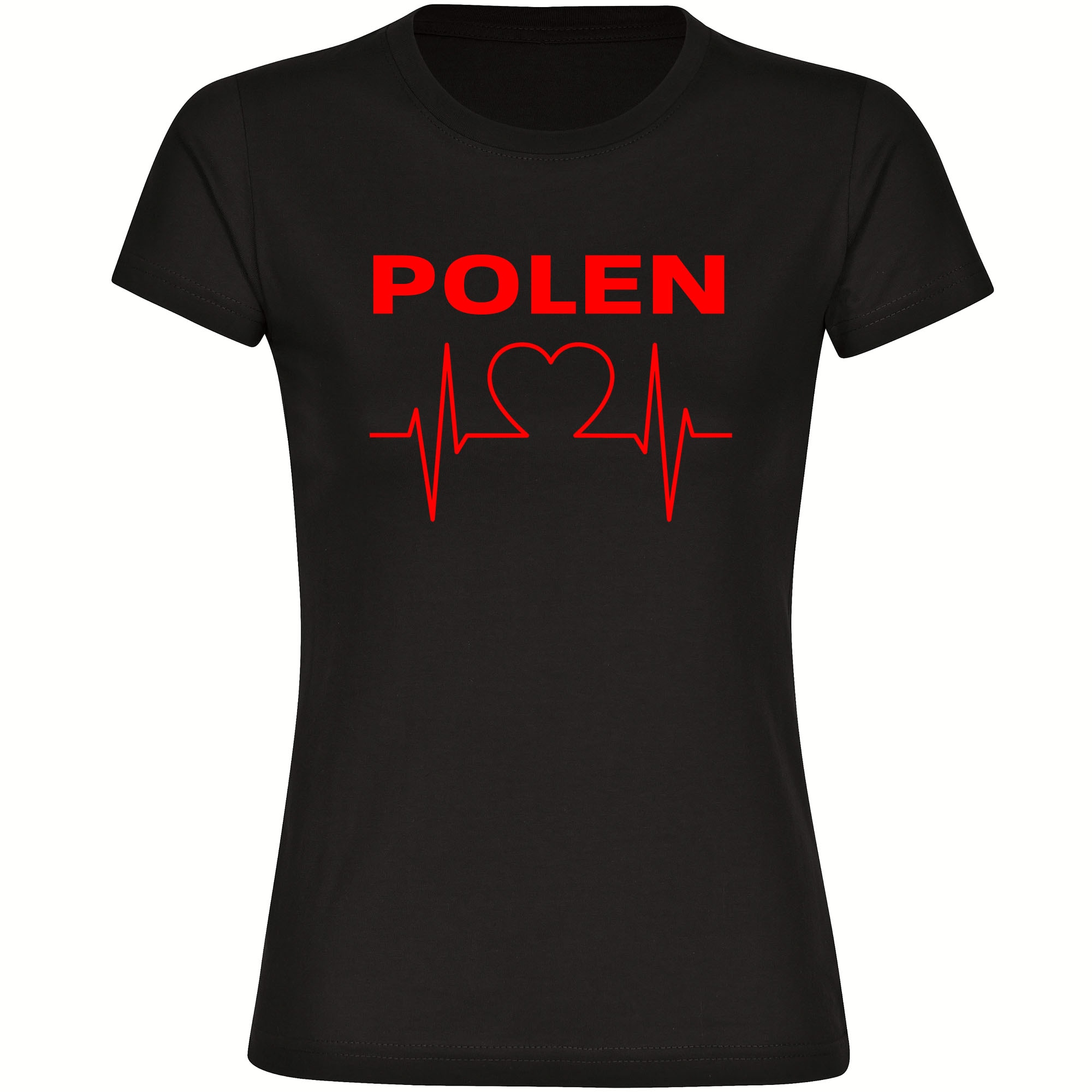 multifanshop® Damen T-Shirt - Polen - Herzschlag - Druck rot