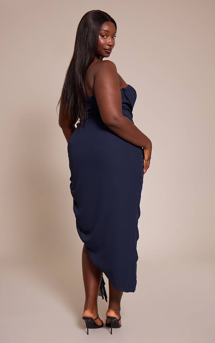 Bleu Marine Robe Midi Bandeau En Mousseline Avec Détails Froncés Grande Taille