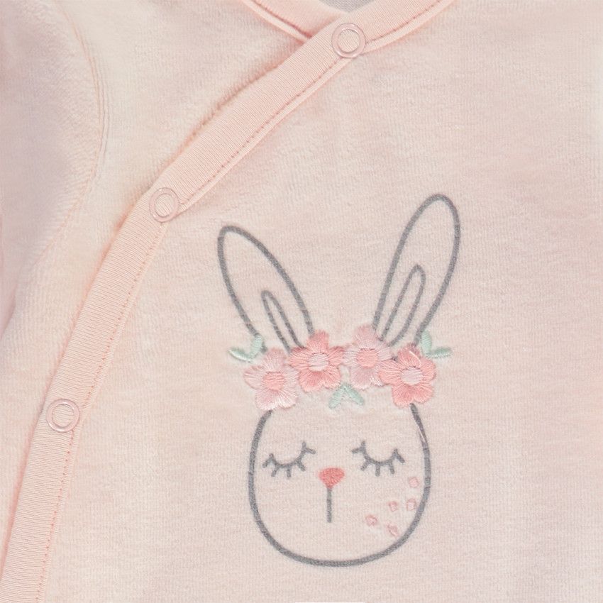 Set dors-bien en velours + body + bavoir imprimé lapins pour bébé fille - Rose