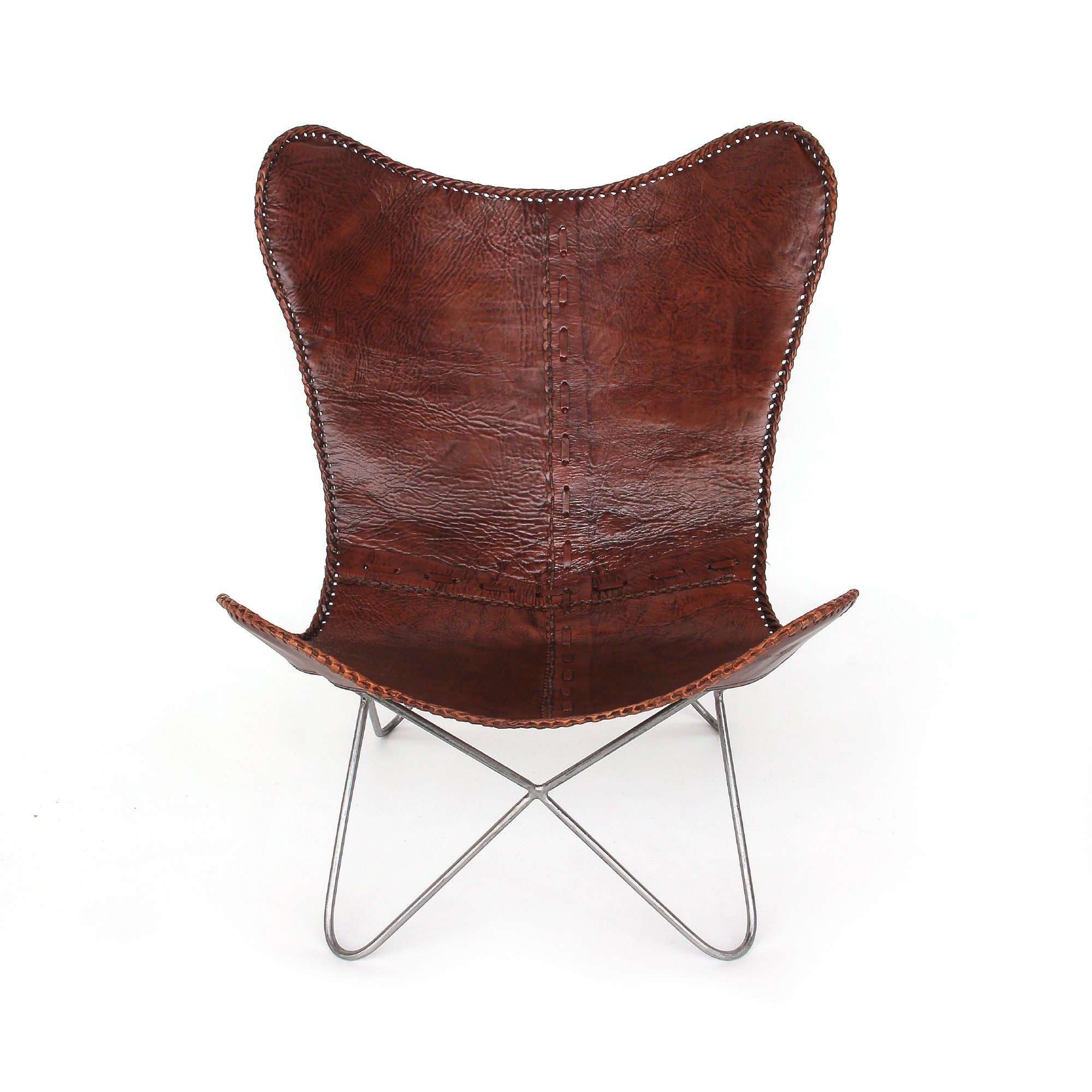 Lounger 'Max', cognac, vernickelt, T 76 cm, B 70 cm, H 90 cm von fischer's lagerhaus
