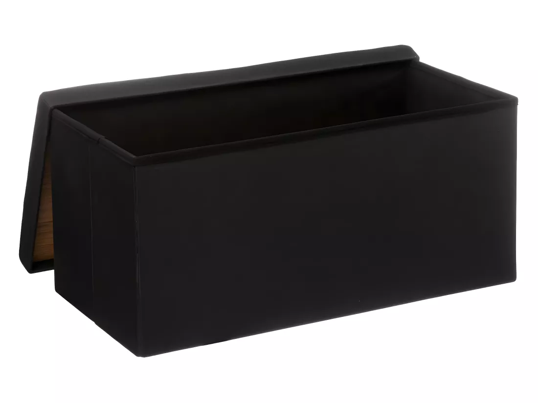 2 en 1 Pouf pliant double et Coffre de rangement Noir 76 x 37.5 cm