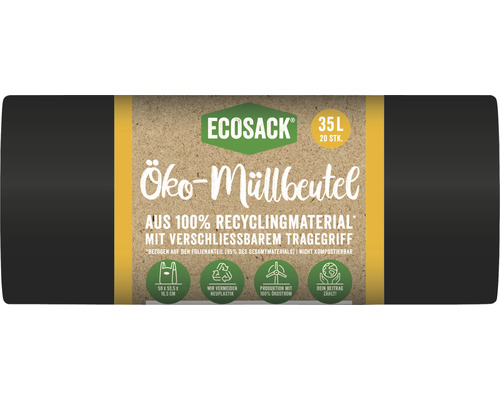 Ecosack zwarte vuilniszakken, 35 l, 20 stuks