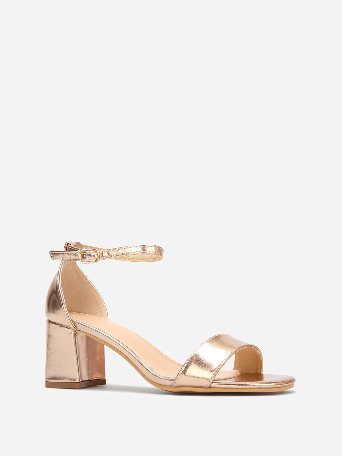 Sandales à bout arrondi et talon carré- Doré rose