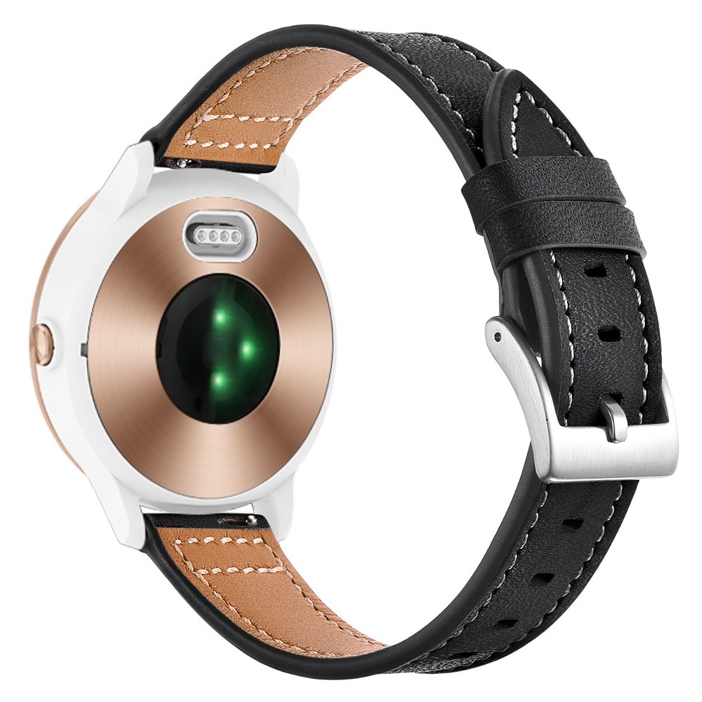 Garmin Venu / Garmin Venu Sq / Garmin Venu Sq Music Echtleder Ersatz Armband mit Dornschliesse (Gelenkumfang 173-213 mm) - Schwarz / Silber