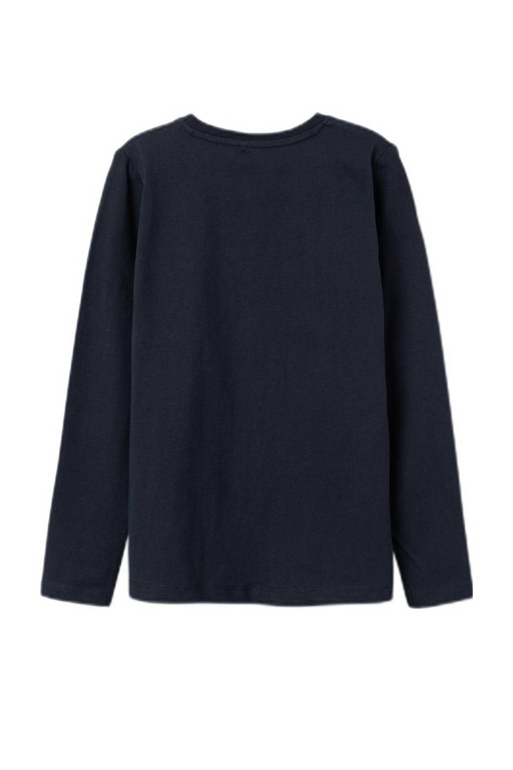 NAME IT kerstlongsleeve NKFPRIJUL met printopdruk en pailletten donkerblauw
