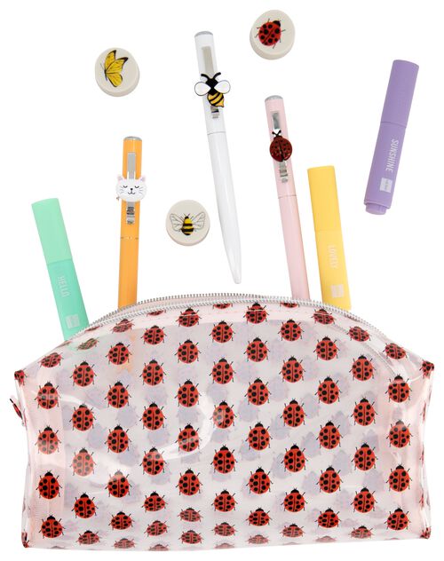 trousse XL transparente coccinelles