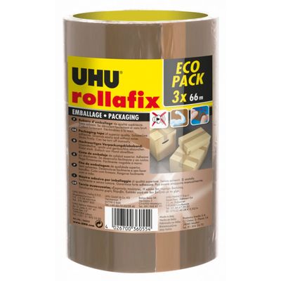 UHU - Pack de 3 rubans adhésifs d'emballage - 50 mm x 66 m - brun