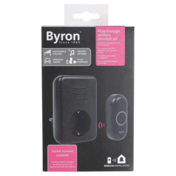 Byron DBY-22353 Draadloze deurbelset plugin met stopcontact 150m zwart