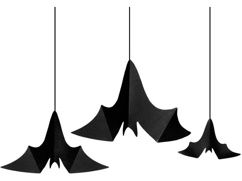 Partydeco Aufhänger Fledermäuse 3 Stk., Schwarz Halloween Deko Anhänger Fledermäuse