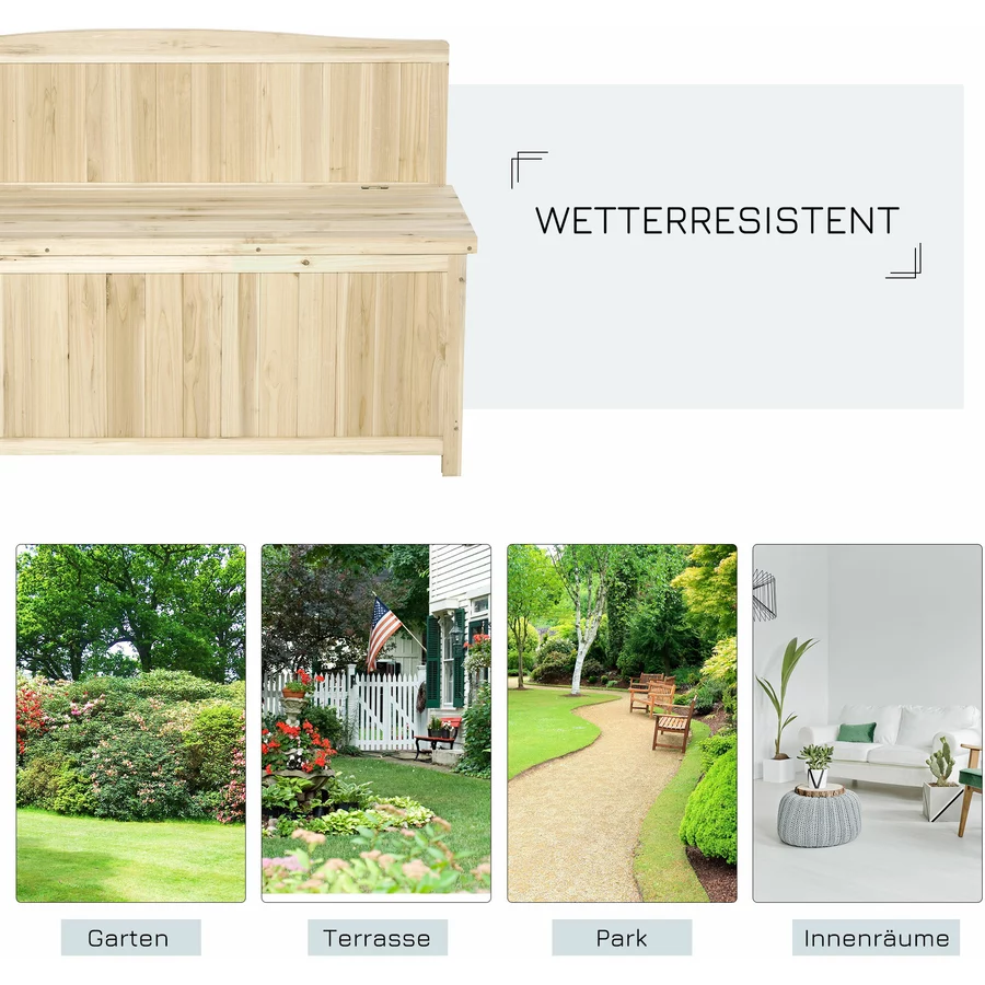 Outsunny Gartenbank mit Stauraum natur