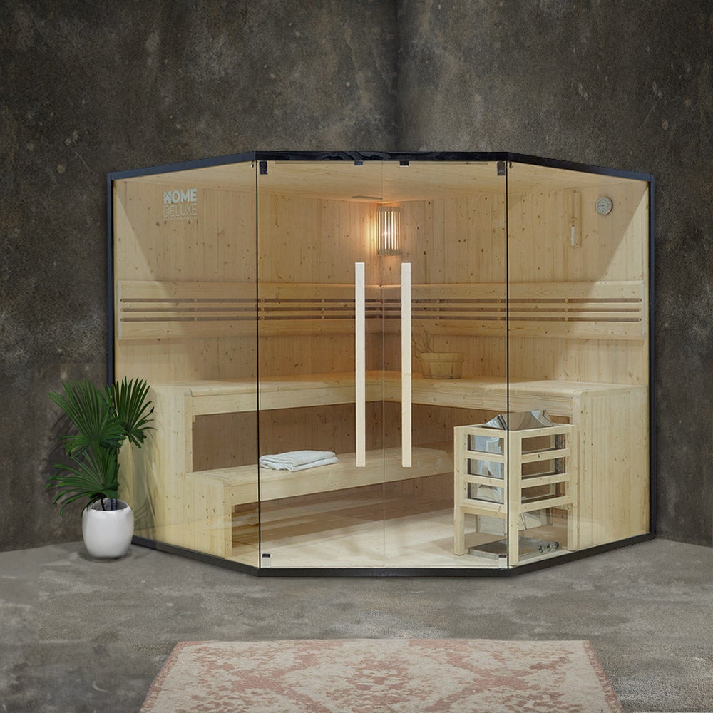 Home Deluxe - Traditionele Sauna - Shadow XL BIG - 200 x 200 x 190 cm - voor 6 personen - sparrenhout, incl. saunakachel | stoomsauna | opgietsauna