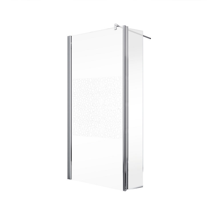 Paroi de douche fixe à l'italienne + déflecteur, 100 x 190 cm, Schulte NewStyle, Walk In, verre transparent anticalcaire, Galets chromés