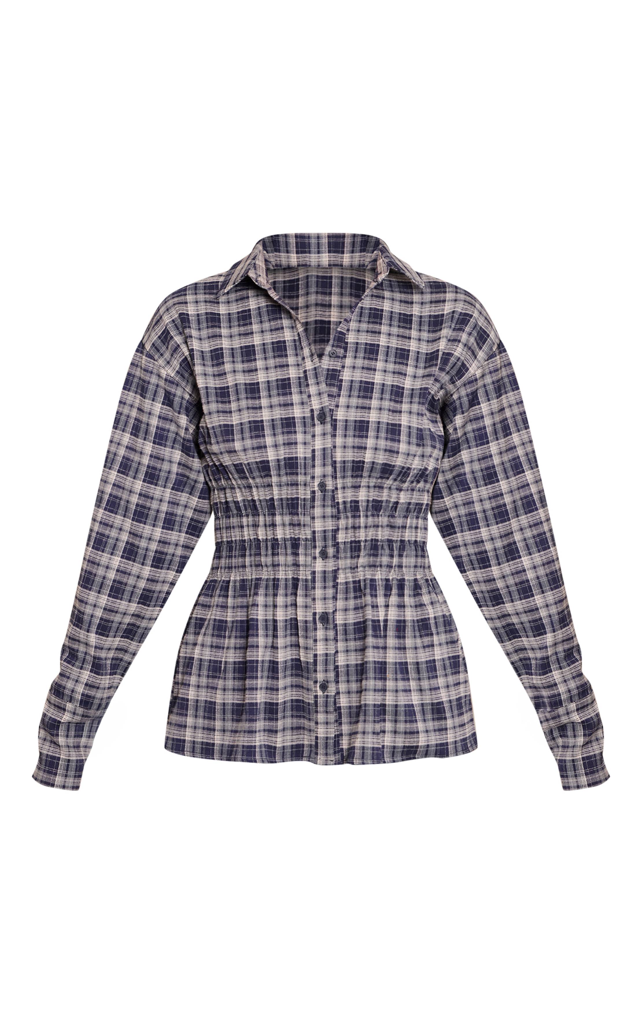 Bleu Chemise À Carreaux Avec Taille Froncée
