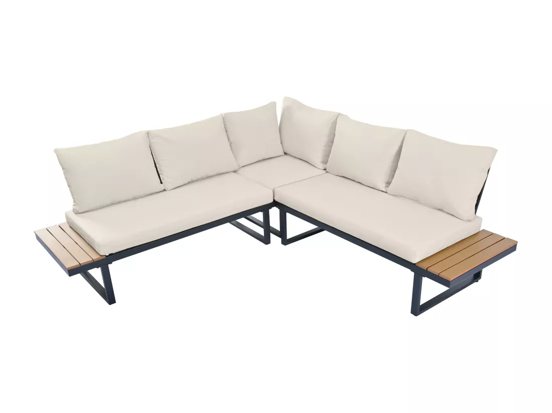 Ensemble de relaxation de jardin, position d'angle, chaise longue réglable (5 niveaux de réglage, max. 55°), avec table basse, gris + beige