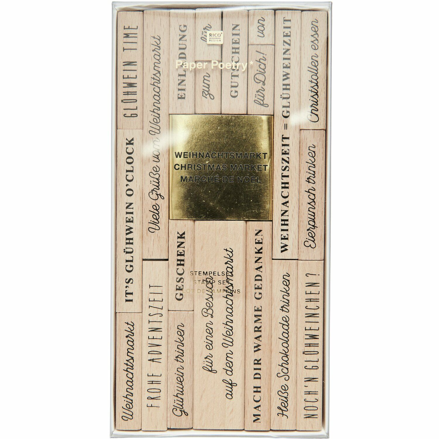 (21-tlg. Set) Weihnachts Holz Stempel Kit DIY Karten / Brief Deko Christmas Stempel inkl. Stempelkissen (302361) - Weihnachtsmarkt Types