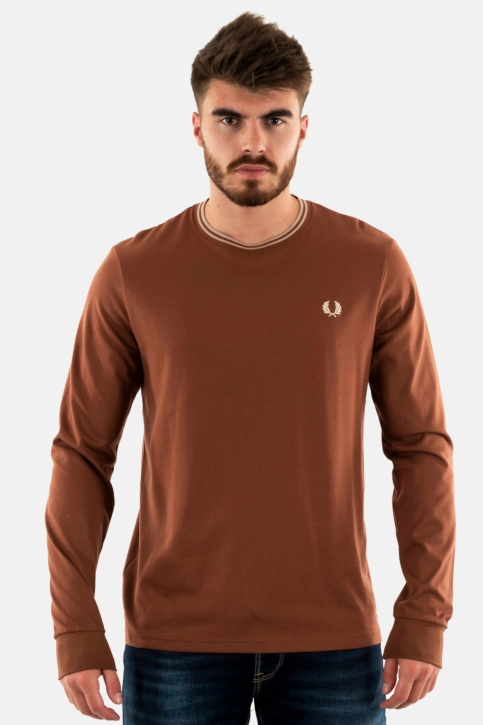 Tee shirt manches longues fred perry twin tipped w52 whisky brown / porridge m
