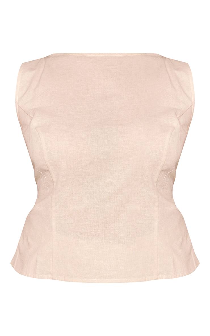 Naturel Ensemble Coordonné Grande Taille Haut Tissé Texturé Col Bateau Manches Courtes