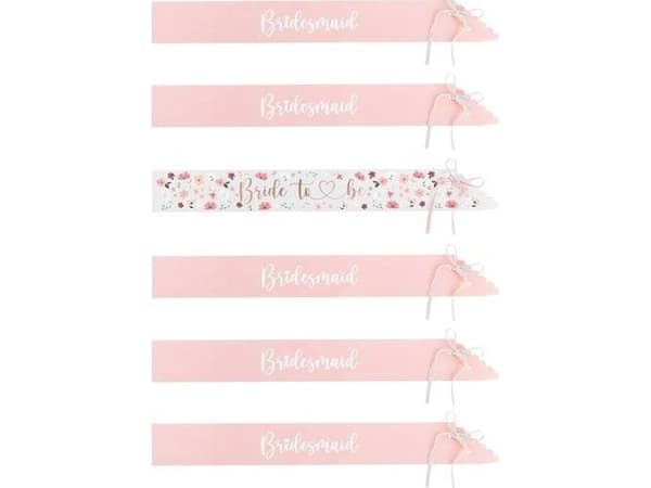 Szarfy Bride to be i Bridesmaid 76cm 6szt
