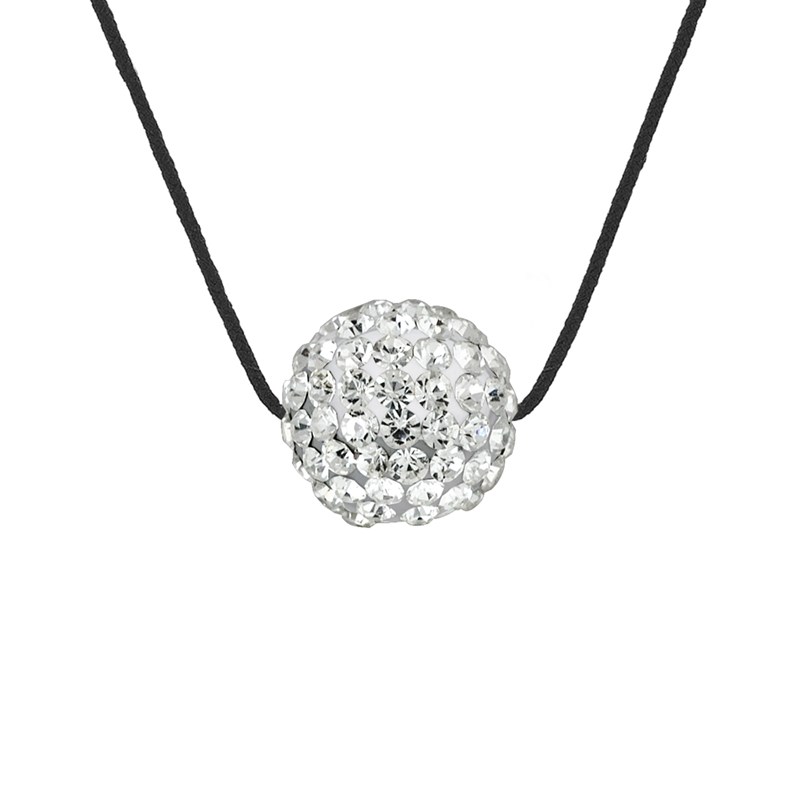 Collier - Nylon transparent - Cristal noir - Argent 925
