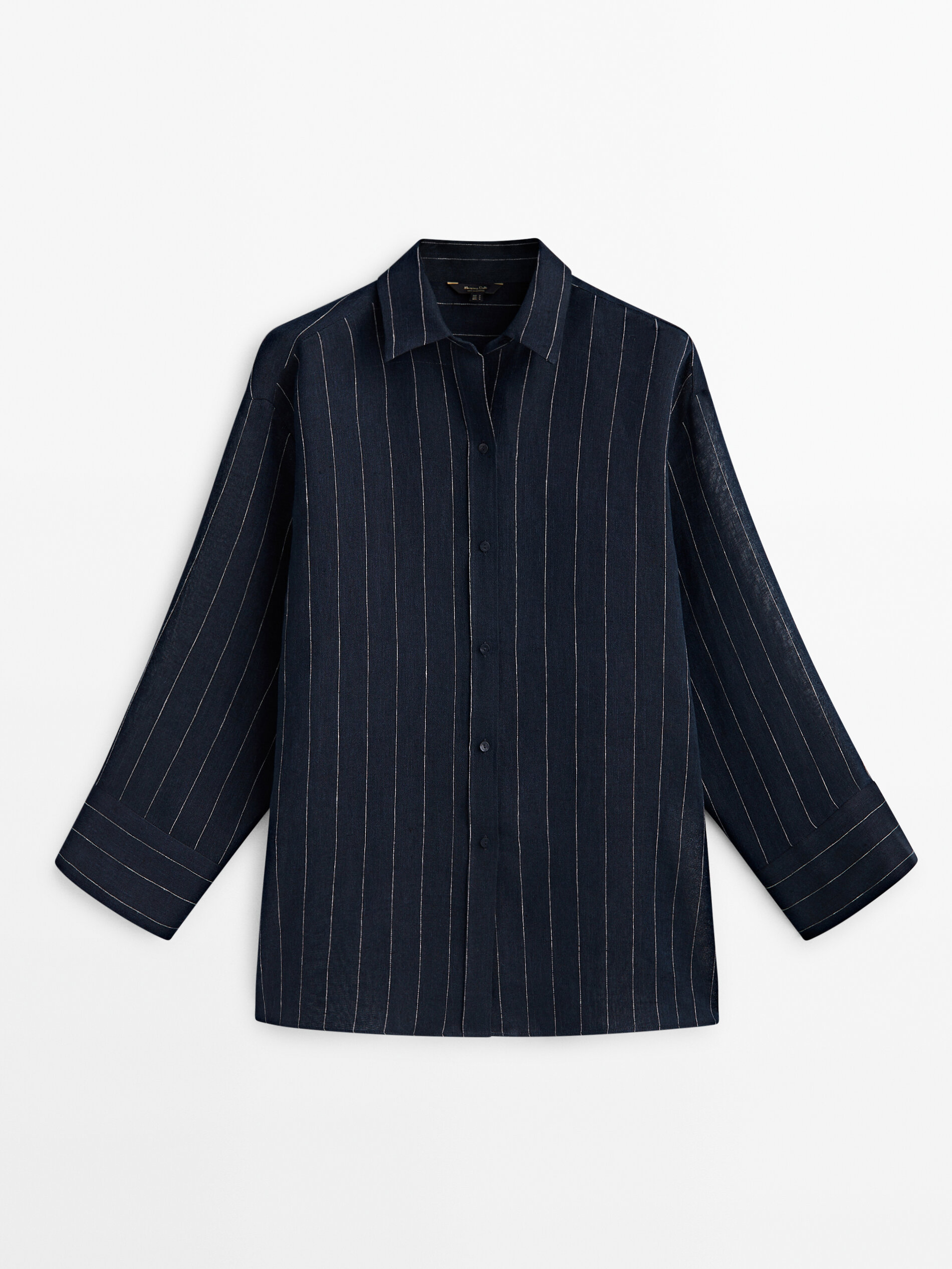 Camisa 100% linho na cor azul marinho raias - AZUL