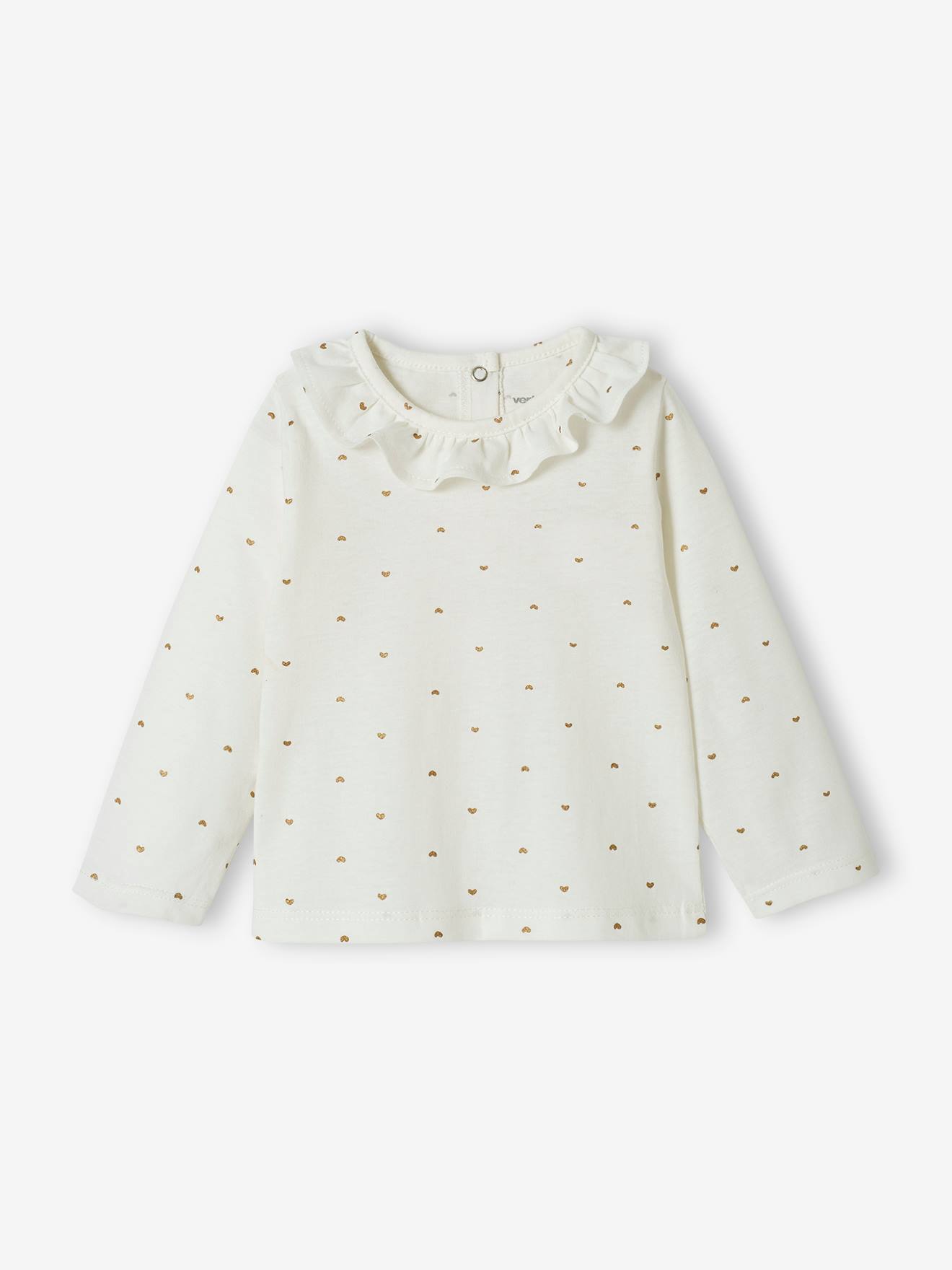 Camiseta personalizável com gola franzida para bebê menina, rosa claro.