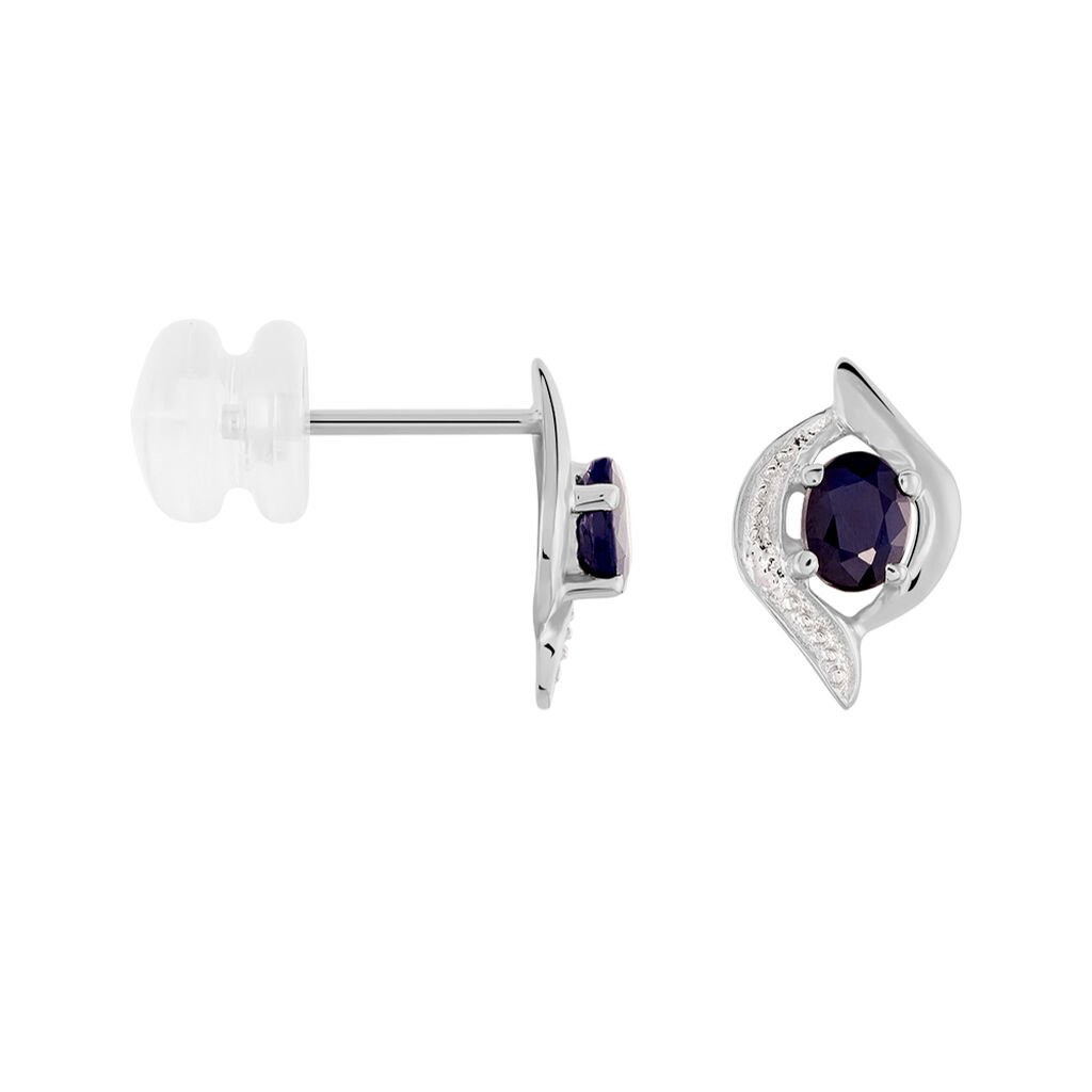 Boucles D'oreilles Puces Lydia Or Blanc Saphir