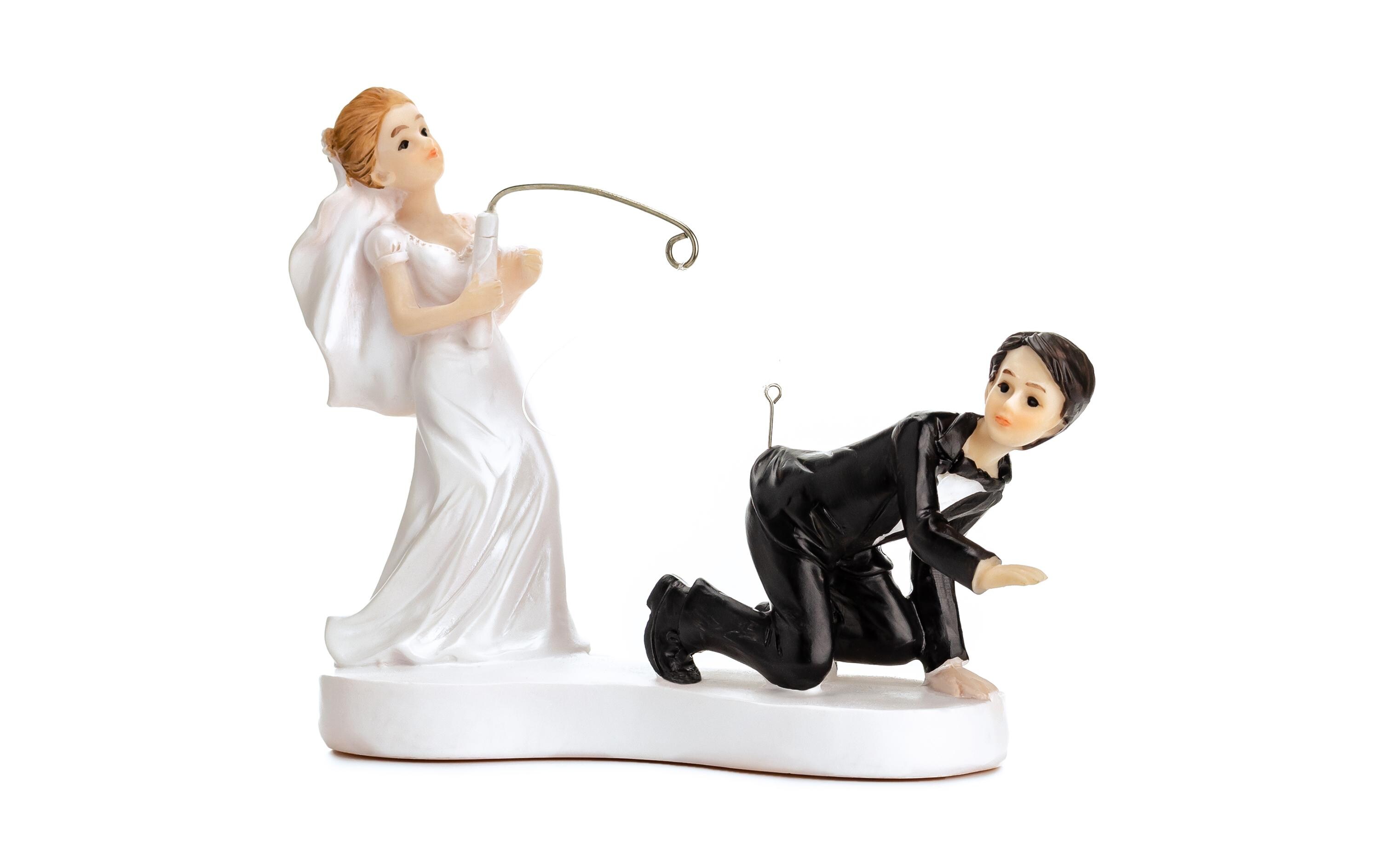 Kuchen-Topper Figur Brautpaar Fischen Weiss/SchwarzCake Topper – Tortenstecker als Dekoration für die Hochzeitstorte