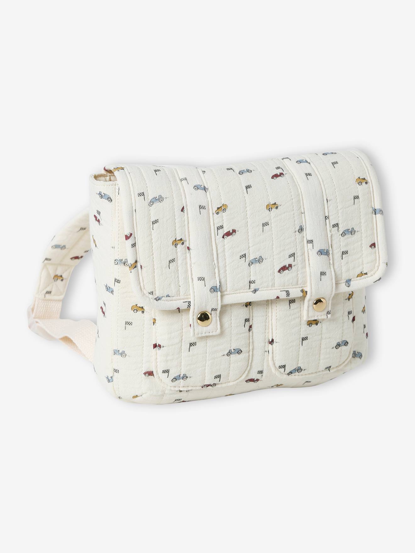 Mochila pré-escolar acolchoada em gaze de algodão com estampa 