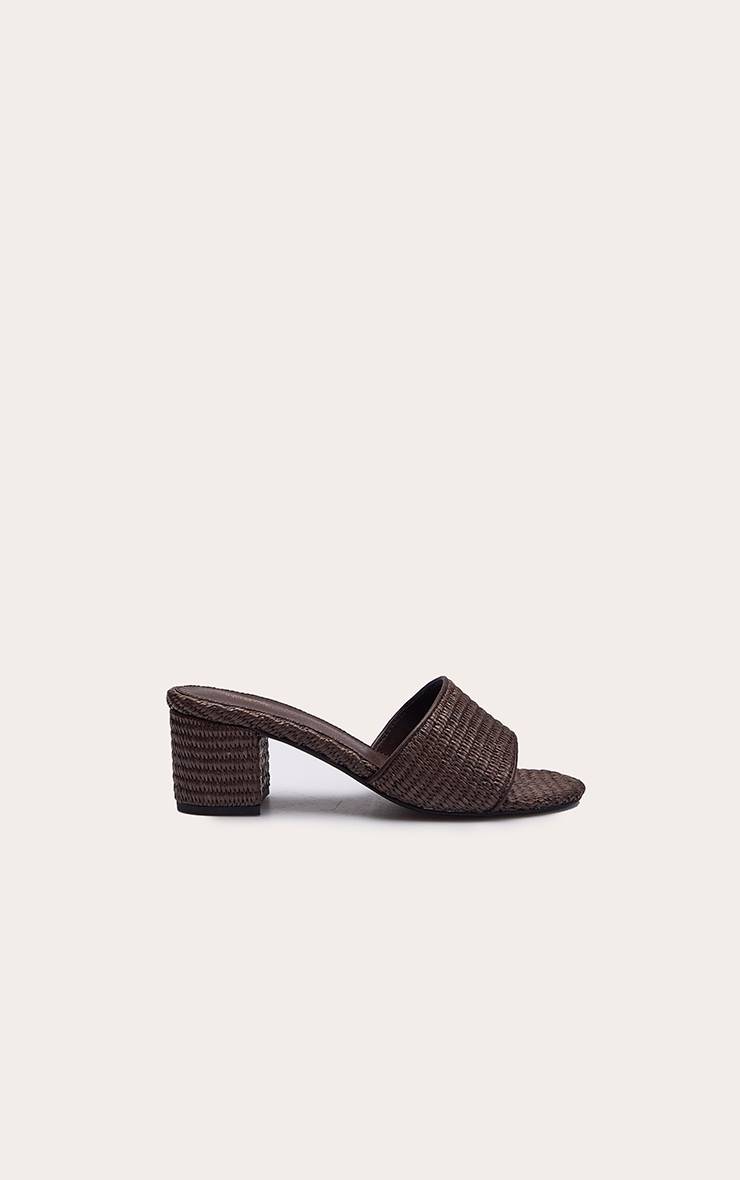 Chocolat Mules À Talon Bloc En Raphia Coupe Large
