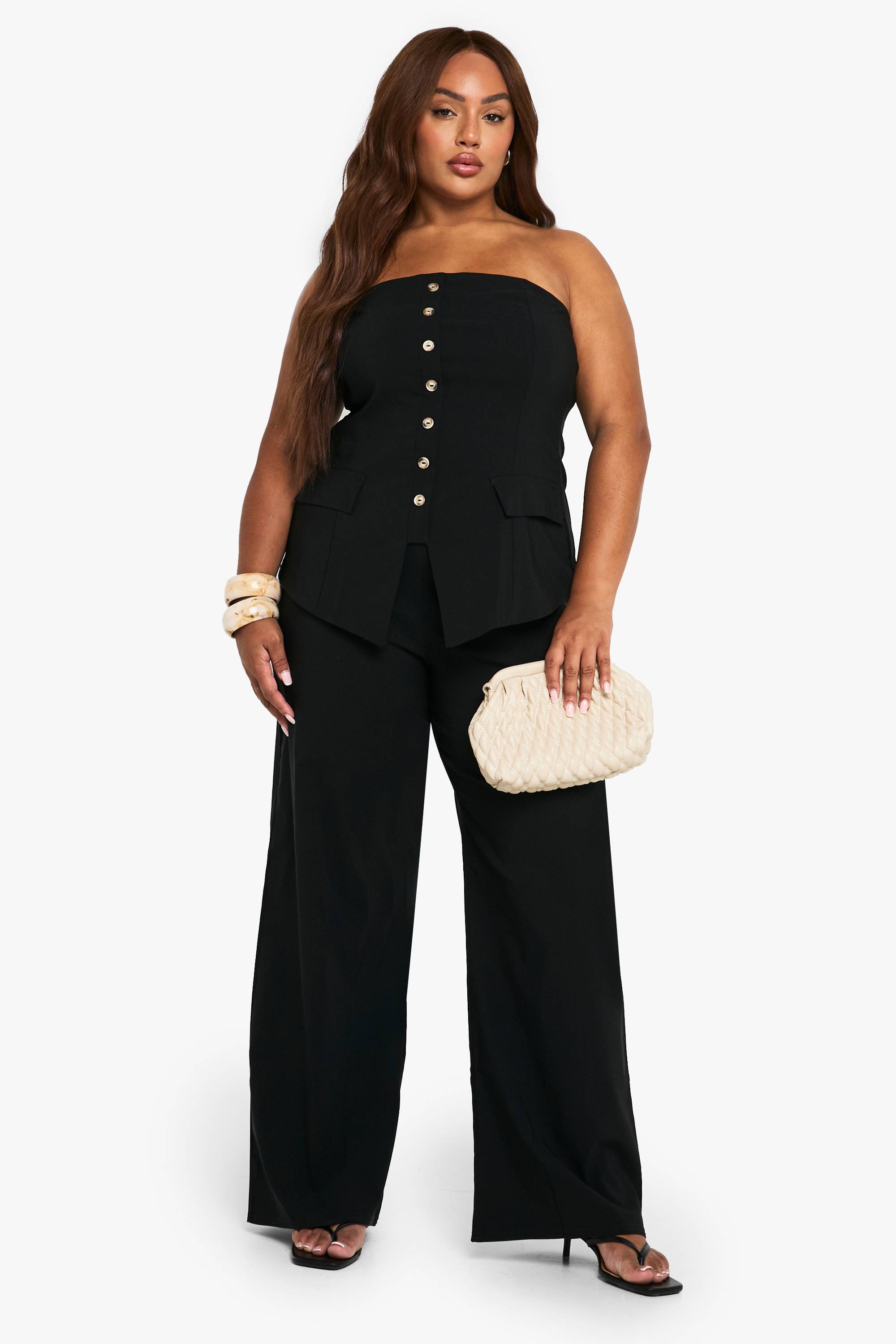 boohoo Gilet bandeau longline super stretch pour grandes tailles & pantalon à jambes larges