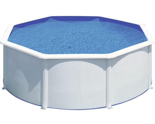 Opzetzwembadset van staalwand Gre rond Ø 300x120 cm incl. patroonfiltersysteem, skimmer & ladder incl. platform wit