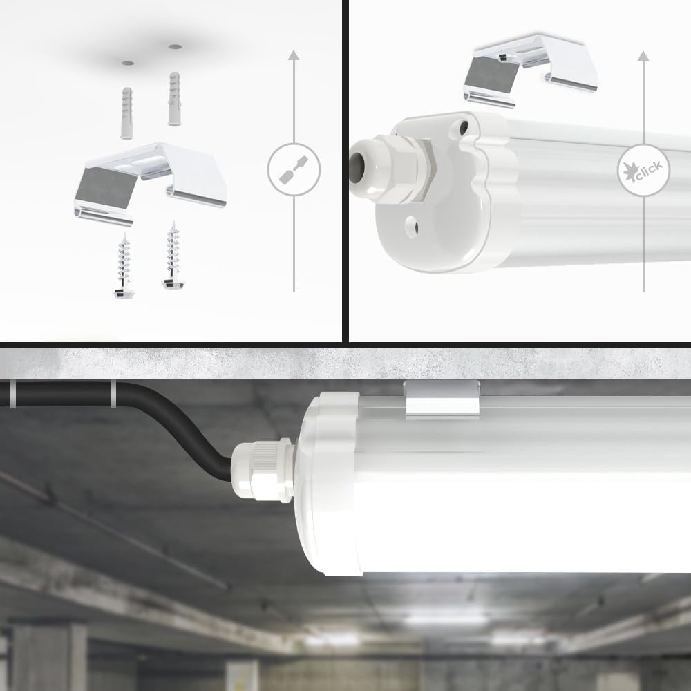 HOFTRONIC - 12er Pack LED Feuchtraumleuchte 150cm IP65-48W 5760 Lumen - 4000K Neutralweiß - Verknüpfbar - Kellerleuchte, Nassraumleuchte - Feuchtraum Wannenleuchte