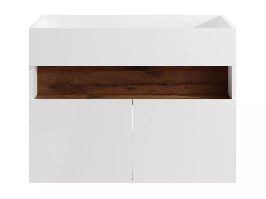 Meuble sous vasque suspendu à LEDs - Blanc et naturel foncé - L80 cm - POZEGA