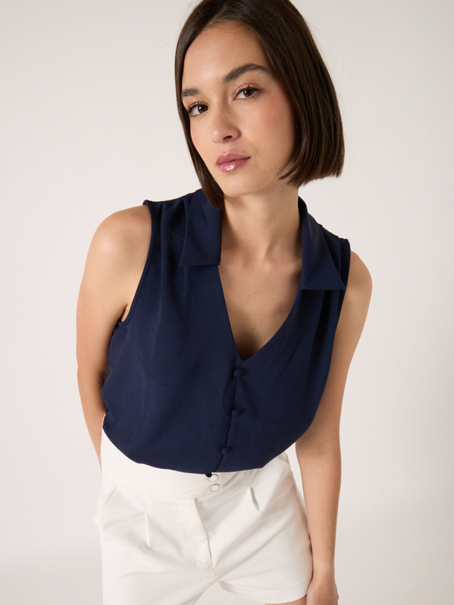 Top col chemise sans manches