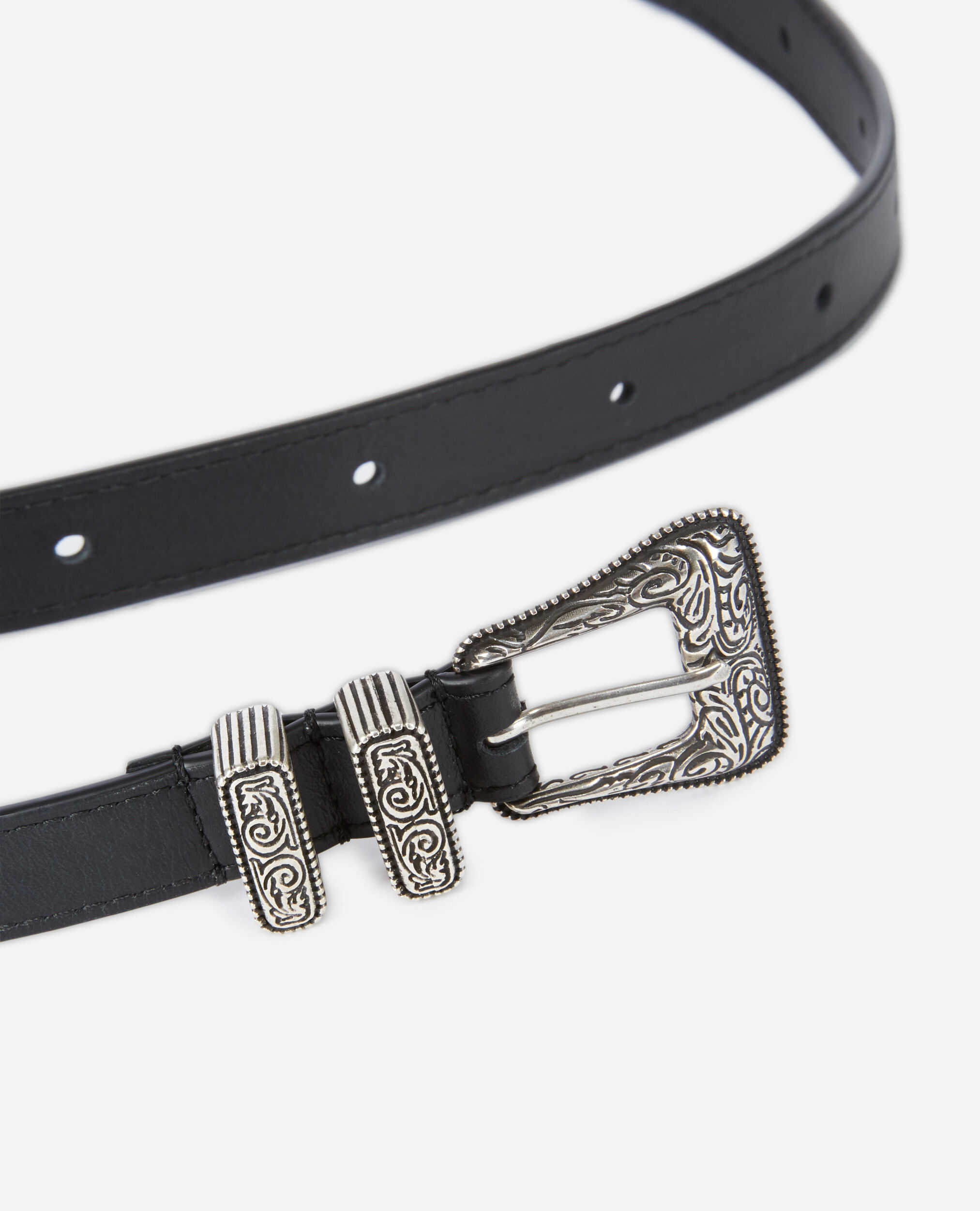 Ceinture fine en cuir noir