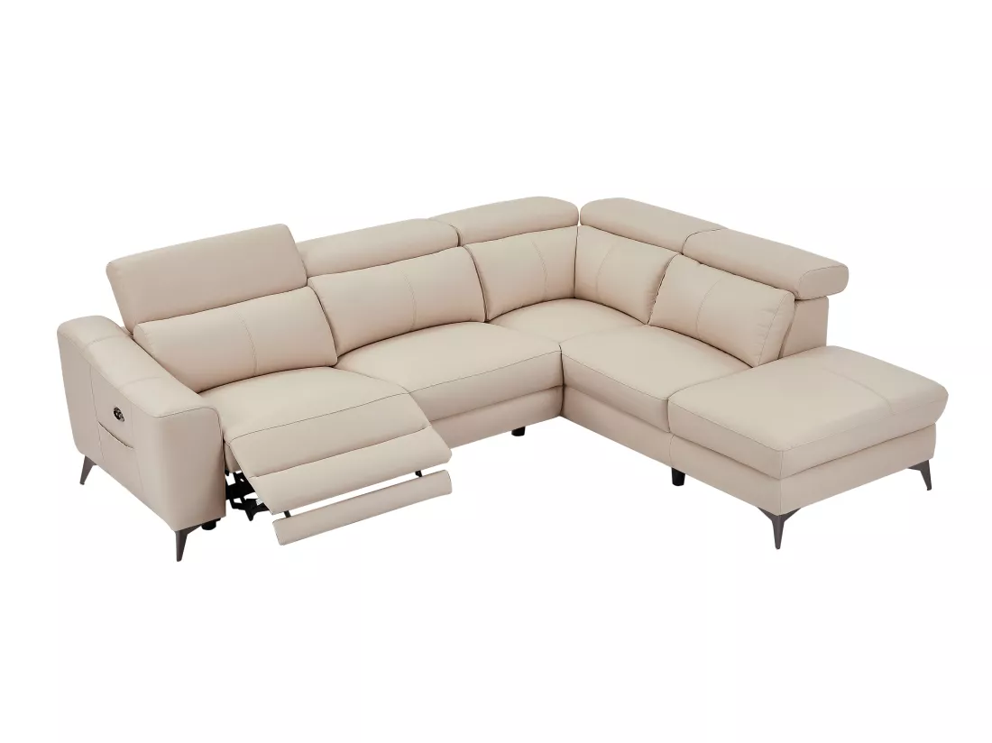 Canapé d'angle droit relax électrique en cuir crème FORLO