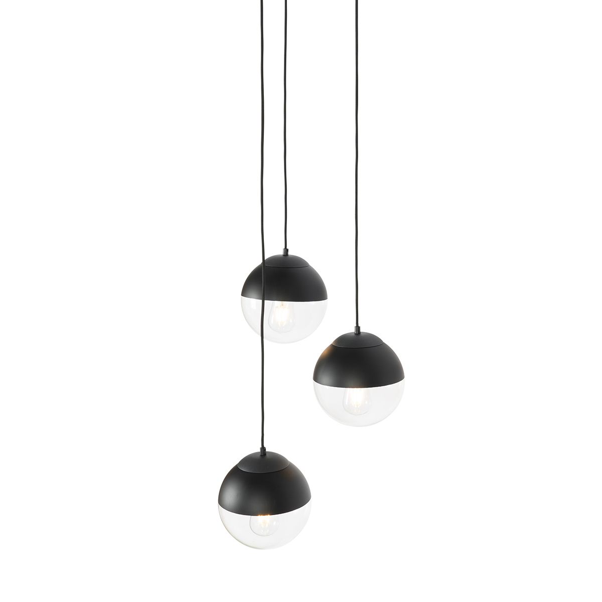Retro hanglamp zwart met helder glas rond 3-lichts - Eclipse