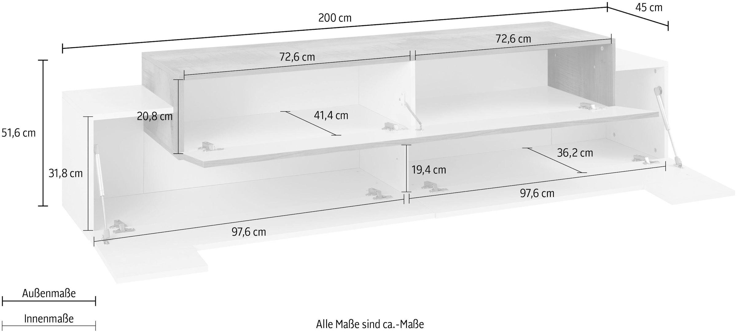 INOSIGN Lowboard »Coro,Lowboard,TV-Kommode,TV-Möbel,TV-Bank« mit 3 Klappen davon 2 mit Push-to-Open Funktion Breite 200 cm