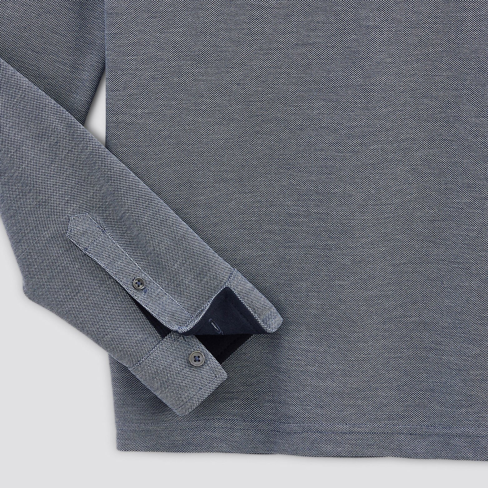 Polo manches longues piqué à col contrasté Bleu foncé