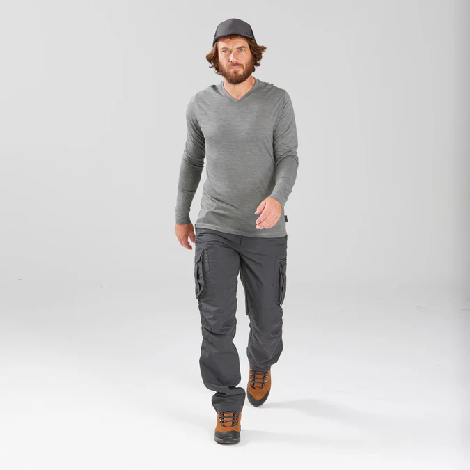 Decathlon Forclaz - Calça Cargo Masculina Forclaz para Viagem e Mochilão - TRAVEL 100 Cinza