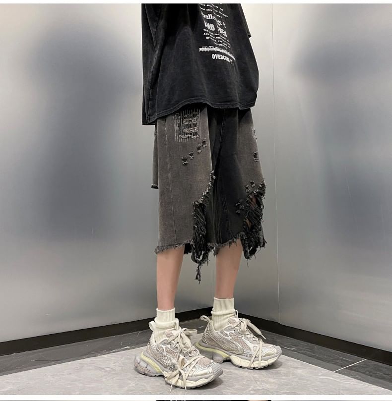 Savenne - Mid Rise Washed Distressed Denim Shorts