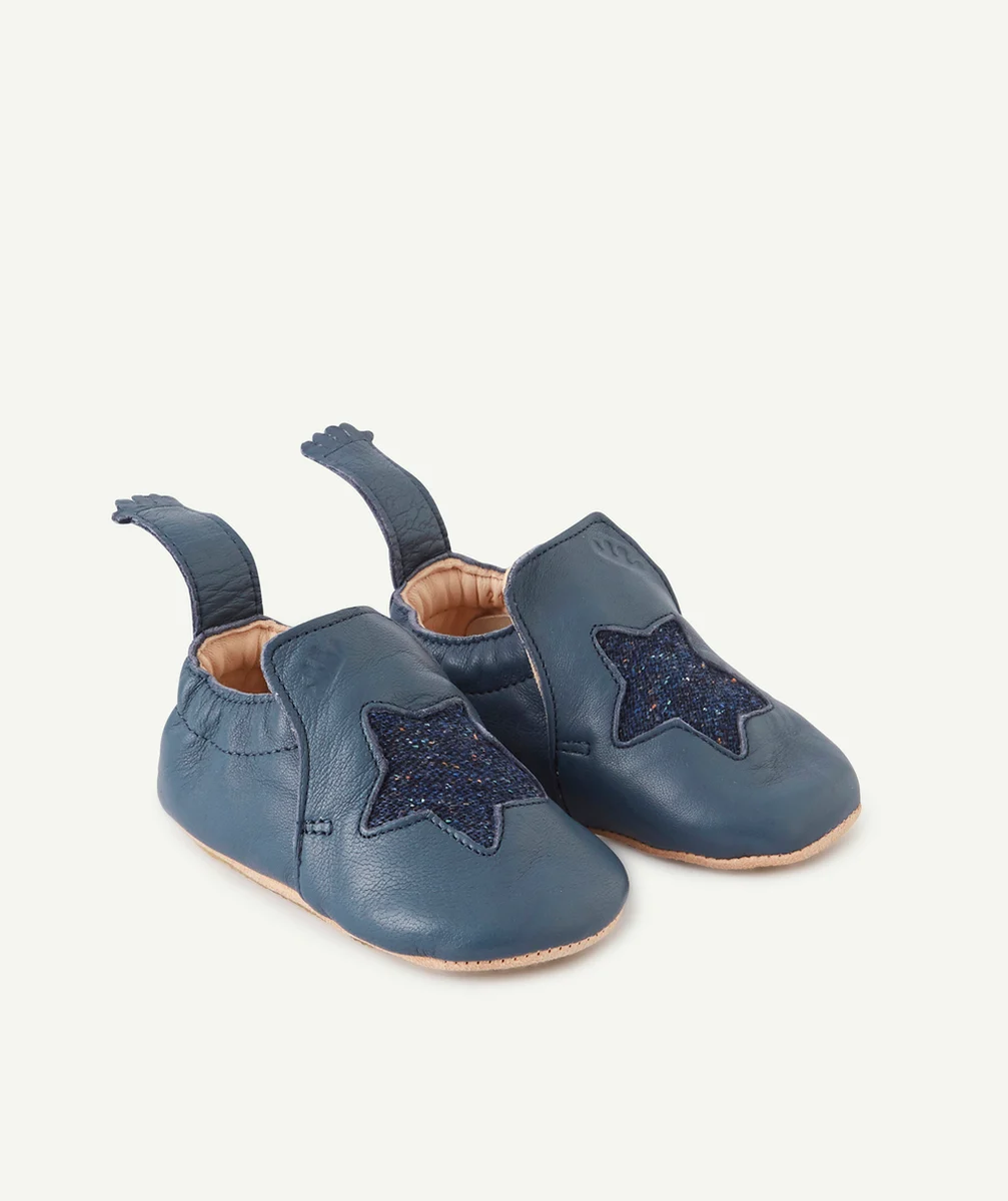 EASY PEASYLES CHAUSSONS EN CUIR BLEU MARINE AVEC ÉTOILES