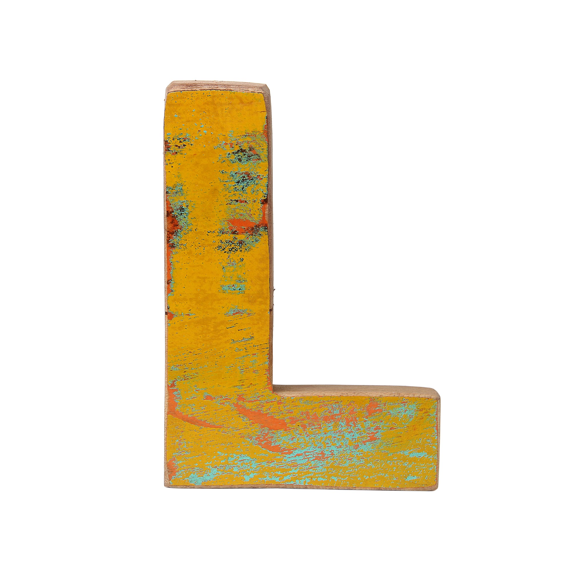 Holzbuchstabe 'L', mehrfarbig, T 2,5 cm, B 13 cm, H 19 cm von fischer's lagerhaus