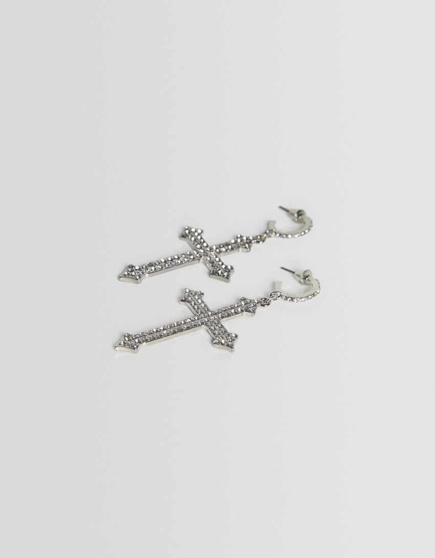 Brincos de cruz com strass