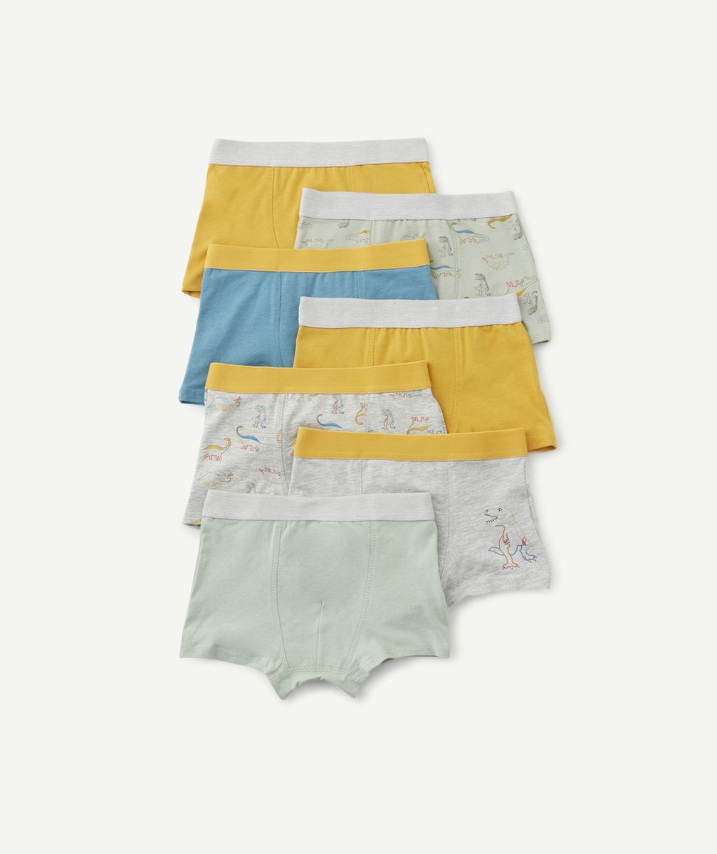 LOT DE 7 BOXERS GARÇON EN COTON BIO THÈME DINOSAURES
