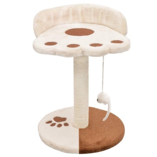 Arranhador para gatos em pelúcia e sisal, bege e marrom.