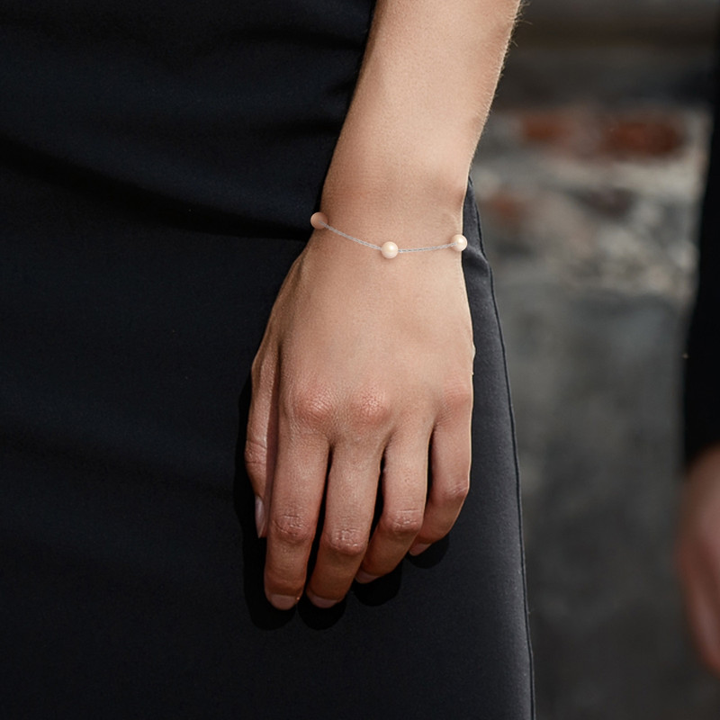 Bracelet Femme 5 Perles de culture d'eau douce Rose Naturel AA et Or Blanc 750/1000