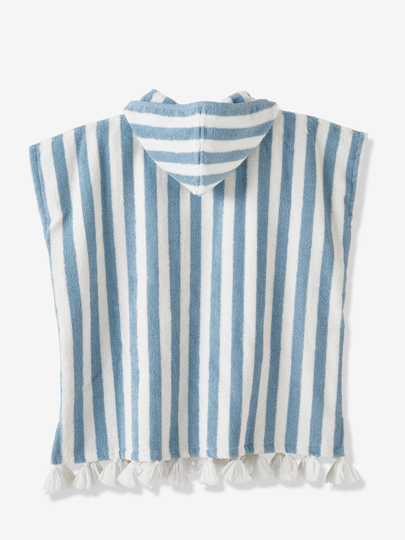 Poncho de banho infantil listrado verde médio