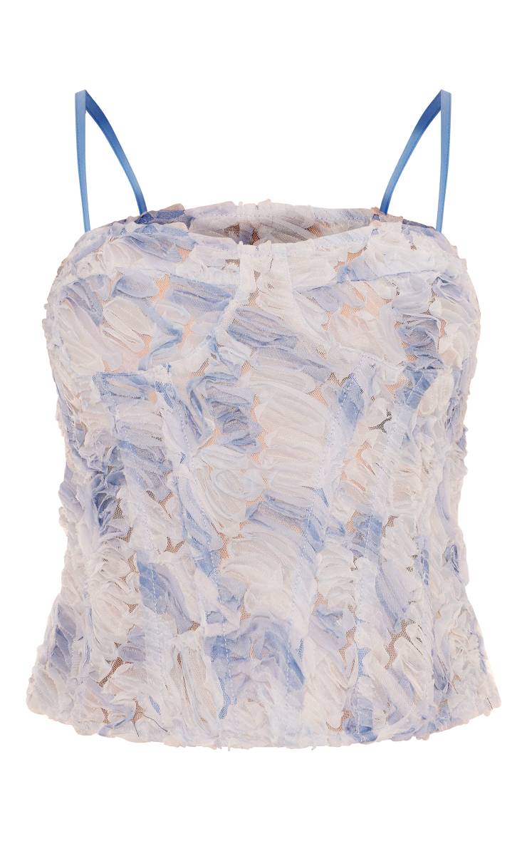 Bleu Corset Baleiné En Tulle À Motif Abstrait