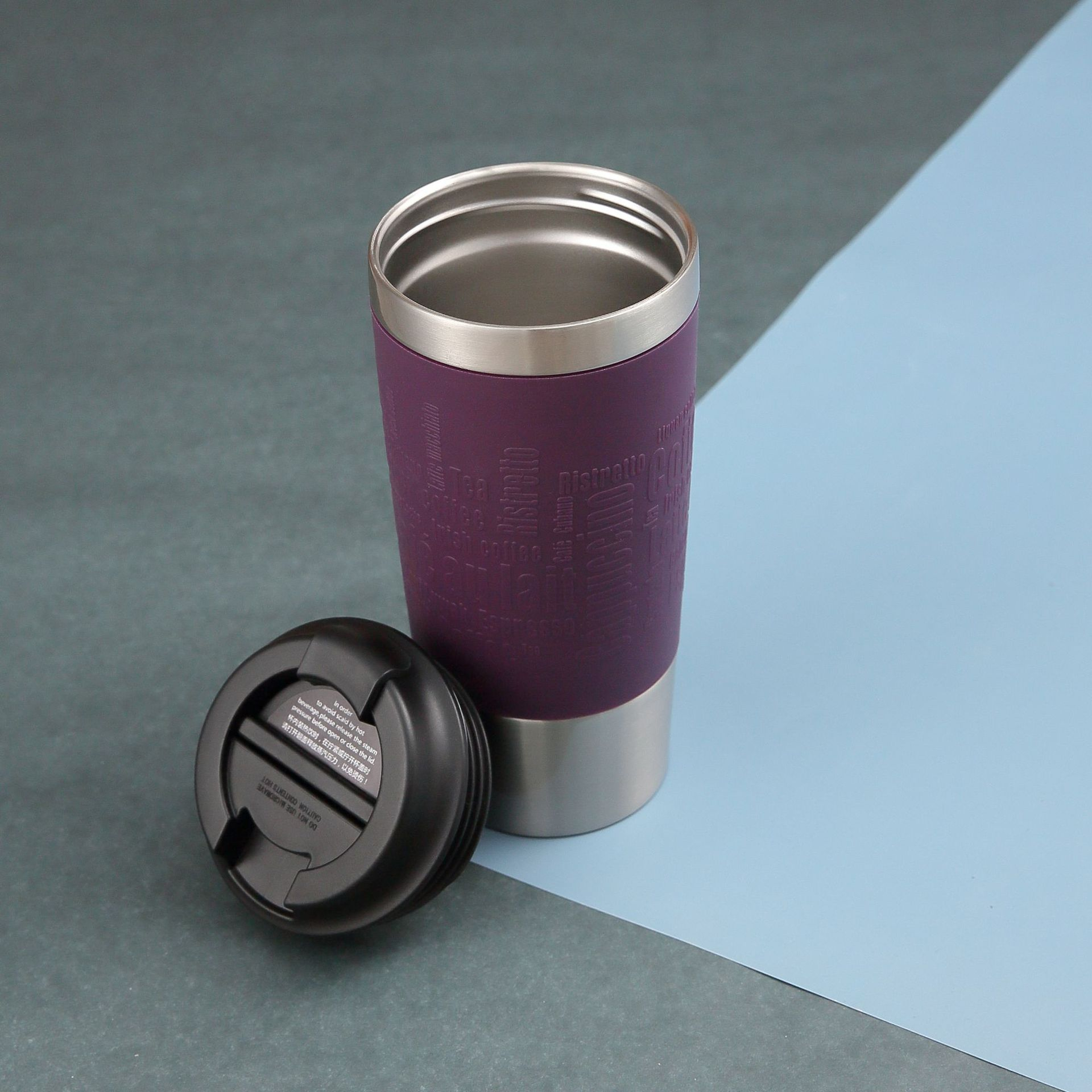 (450ml) Edelstahl Thermo Kaffee Becher Thermoskanne Rutschfester Vakuum Behälter - Schwarz
